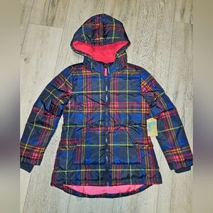 NWT Thereabouts Girl's Midweight Puffer Jacket Navy Shadow Plaid Size L14
